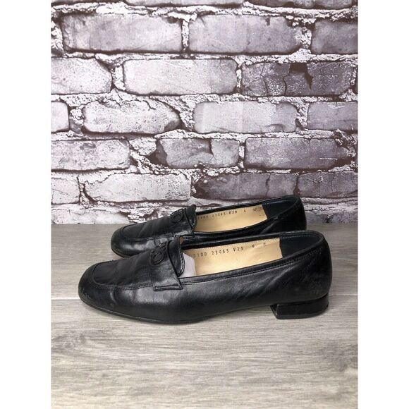 Salvatore Ferragamo Black Leather Logo Slip On Loafer Shoes Women’s 6B US/36.5EU - Picture 1 of 16